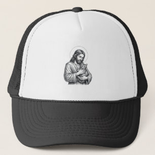 Vintage Jesus hält Katzen Gravur Grafik_1 Truckerkappe