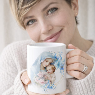 Vintage Jesus Jungfrau Maria Blumen Memorare-Gebet Kaffeetasse