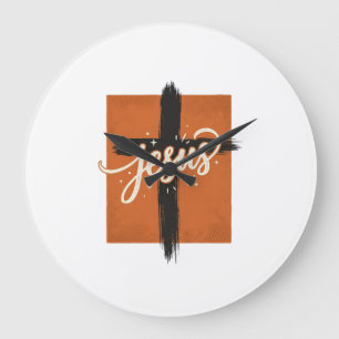 Vintage-Jesus-Kreuz-Christliches-Shirt-Design_1 Große Wanduhr