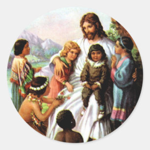 Vintage Jesus liebt alle Kinder Aufkleber