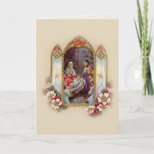 Vintage Jesus Maria Josef Weihnachtsblumen Feiertagskarte
