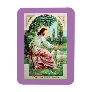 Vintage Jesus mit Lämmern Magnet