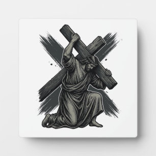 Vintage-Jesus-Trage-Kreuz-Christliche-Vektor-Kunst Fotoplatte