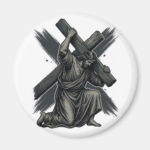 Vintage-Jesus-trägt-Kreuz-christliche-Vektor-Kunst Magnet