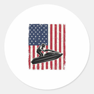 Vintage-Jet-Ski-Amerikanische-Flagge-Vektor-Shirt- Runder Aufkleber
