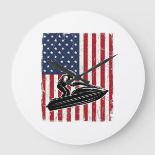 Vintage-Jetski-Amerikanische-Flagge-Vektor-Shirt-D Große Wanduhr