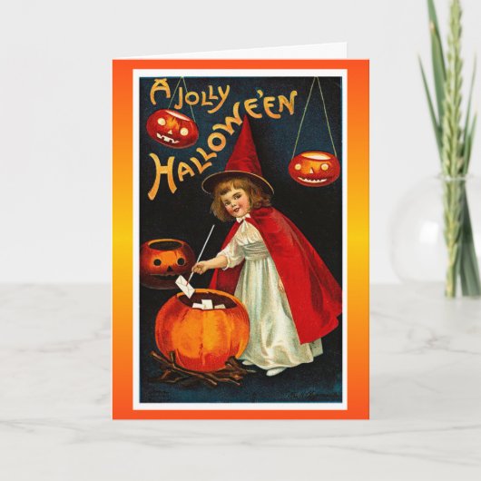 Vintage Jolly Halloween Red Witch Karte (Vorderseite)