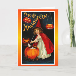 Vintage Jolly Halloween Red Witch Karte