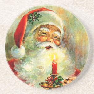 Vintage Jolly Santa mit Kerzenuntersetzer Sandstein Untersetzer
