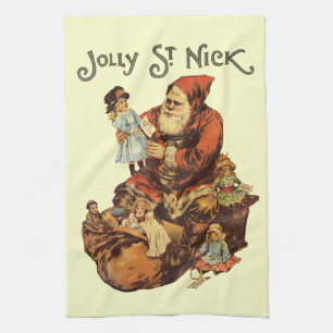 Vintage Jolly St. Nick Kunst Santa Weihnachten Handtuch
