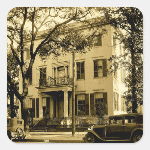 Vintage Jonathan Emanuel Mansion, Mobile Alabama Quadratischer Aufkleber