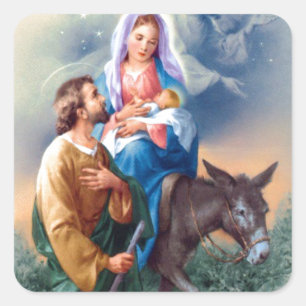 Vintage Joseph und Maria mit Jesuskind Quadratischer Aufkleber