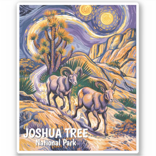 Vintage Joshua Tree Scenery Wildlife Sheep Custom  Aufkleber (Vorderseite)