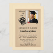 Vintage Journalismus-Abschluss-Foto-Einladung Einladung (Vorne/Hinten)