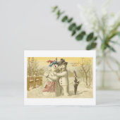 Vintage Joyeux Weihnachten Snowman & Woman Card (Stehend Vorderseite)