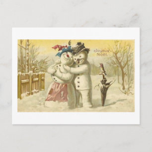 Vintage Joyeux Weihnachten Snowman & Woman Card