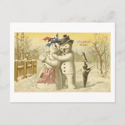 Vintage Joyeux Weihnachten Snowman & Woman Card (Vorderseite)