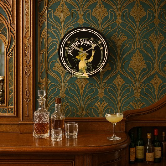 Vintage Jugendstil Absinth Blanqui von Nover Große Wanduhr