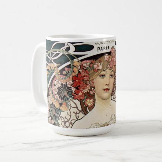 Vintage Jugendstil Alphonse Mucha Kaffeetasse (Vorderseite Links)