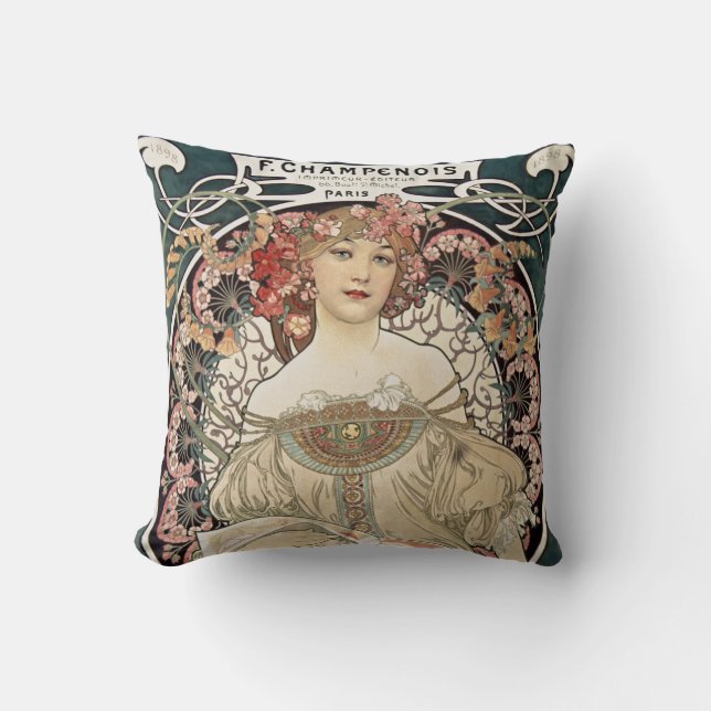 Vintage Jugendstil Alphonse Mucha Kissen (Vorderseite)