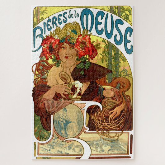 Vintage Jugendstil-Bierwerbung von Alphonse Mucha Puzzle (Vertikal)