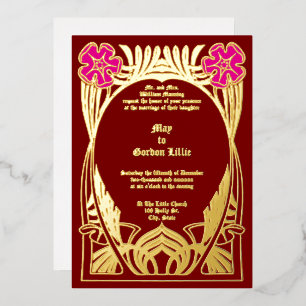 Vintage Jugendstil-Blume-Foliage Folieneinladung