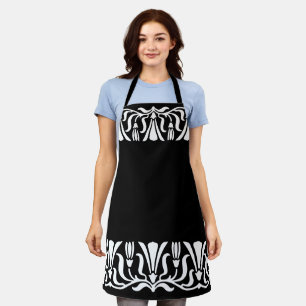 Vintage Jugendstil-Blume Weiß auf Schwarz Schürze