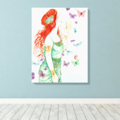 Vintage Jugendstil-Dame Champagne und Schmetterlin Leinwanddruck (Insitu (Holzboden))