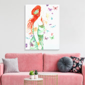 Vintage Jugendstil-Dame Champagne und Schmetterlin Leinwanddruck (Insitu (Wohnzimmer))