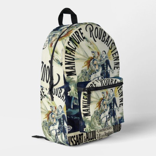 Vintage Jugendstil-Fairies, Fahrrad Pierrot Moon Bedruckter Rucksack (Rückseitige Ecke links)