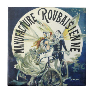 Vintage Jugendstil-Fairies, Fahrrad Pierrot Moon Fliese