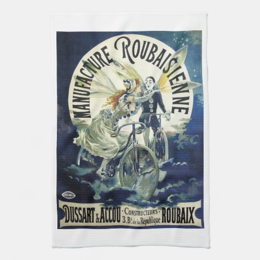 Vintage Jugendstil-Fairies, Fahrrad Pierrot Moon Geschirrtuch (Vertikal)