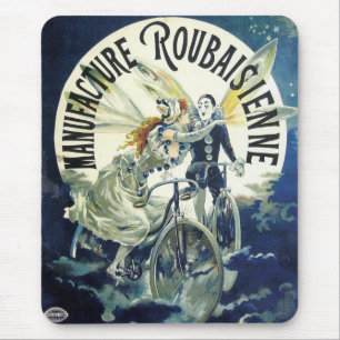 Vintage Jugendstil-Fairies, Pierrot Bicycle Moon Mousepad