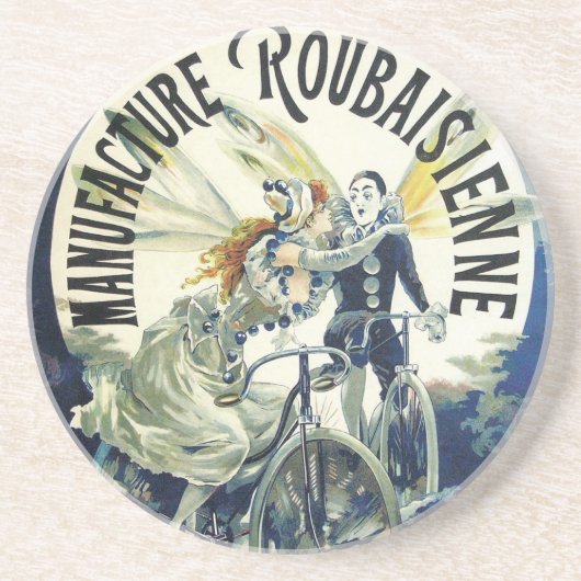 Vintage Jugendstil-Fairies, Pierrot Bicycle Moon Sandstein Untersetzer (Vorne)
