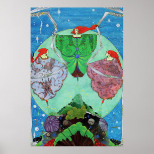 Vintage Jugendstil-Fairies tanzen im Mondlicht Poster