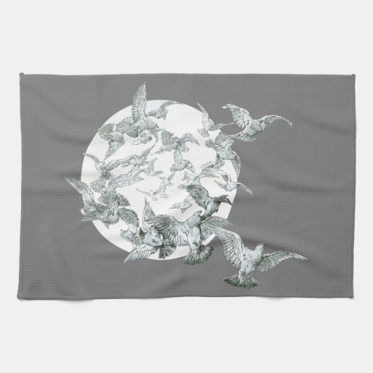 Vintage Jugendstil-Flock mit Vollmond Geschirrtuch (Horizontal)