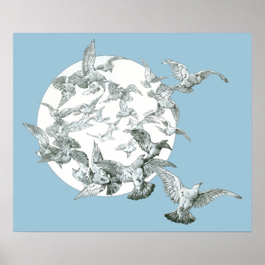 Vintage Jugendstil-Flock mit Vollmond Poster (Vorne)