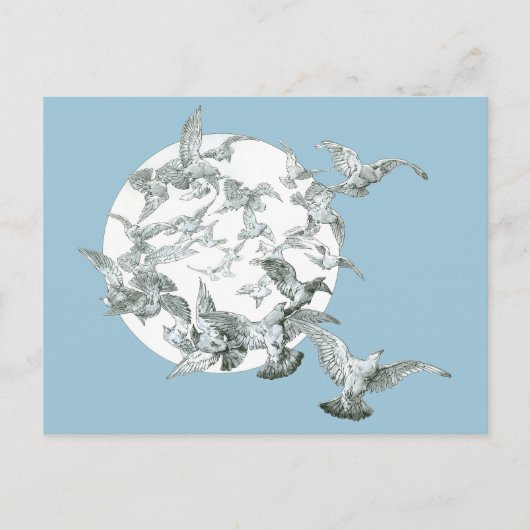Vintage Jugendstil-Flock mit Vollmond Postkarte (Vorderseite)