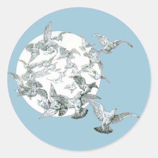 Vintage Jugendstil-Flock mit Vollmond Runder Aufkleber (Vorderseite)