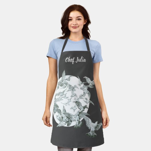 Vintage Jugendstil-Flock mit Vollmond Schürze (Getragen)