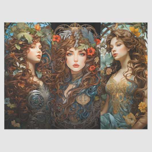 Vintage Jugendstil-Floral Goddess Viktorianischer  Seidenpapier (Vorderseite)