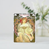 Vintage Jugendstil-Frau & Buch von Alphonse Mucha Postkarte (Stehend Vorderseite)