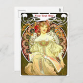 Vintage Jugendstil-Frau & Buch von Alphonse Mucha Postkarte (Vorne/Hinten)
