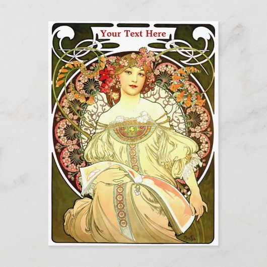 Vintage Jugendstil-Frau & Buch von Alphonse Mucha Postkarte (Vorderseite)
