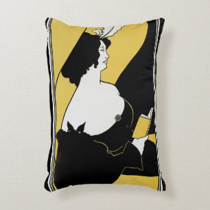 Vintage Jugendstil-Frau, die ein gelbes Buch liest Dekokissen