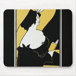 Vintage Jugendstil-Frau, die ein gelbes Buch liest Mousepad
