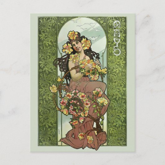 Vintage Jugendstil-Frau von Gaspar Camps Postkarte (Vorderseite)