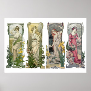 Vintage Jugendstil-Frauen mit Blume von Sonrel Poster