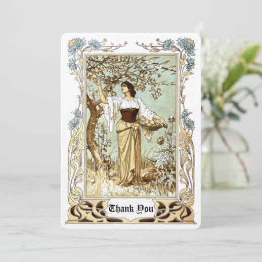 Vintage Jugendstil-Girl Dankeskarte (Stehend Vorderseite)