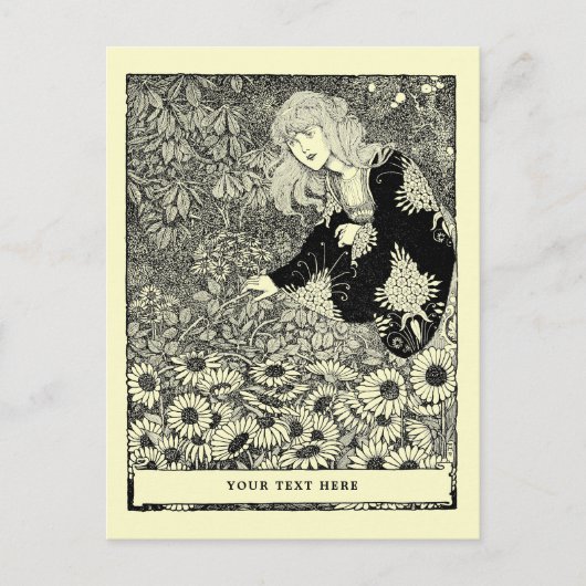 Vintage Jugendstil-Girl I Blume Postkarte (Vorderseite)